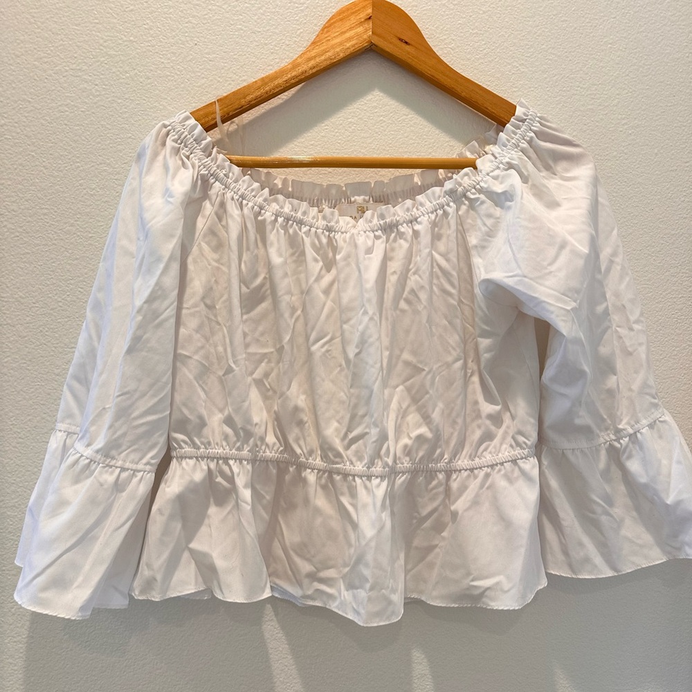 Amanda Uprichard White Ruffle Long Sleeve Pullover Off The Shoulder Top Size S